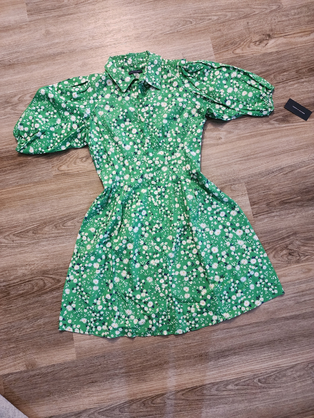 Tommy Hilfiger Green Floral Puff-Sleeve Mini Dress